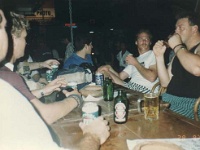 IDN Bali 1990OCT WRLFC WGT 008  Griffo, Mary, Lambok, Trevor "Fluxy" Flux & Bushy park up at out favorite watering hole, the Sari Club : 1990, 1990 World Grog Tour, Asia, Bali, Date, Indonesia, Month, October, Places, Rugby League, Sports, Wests Rugby League Football Club, Year